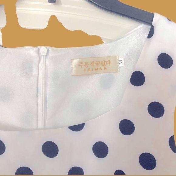 Polka dots mermaid ruffle dress size S/M petite Pretty Woman drop-waist peplum - Picture 12 of 15